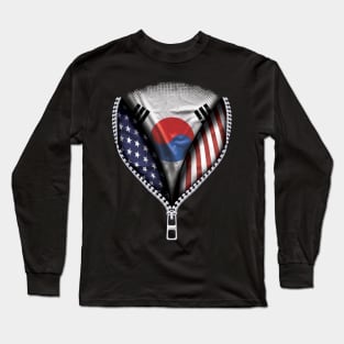 South Korean Flag  South Korea Flag American Flag Zip Down - Gift for South Korean From South Korea Long Sleeve T-Shirt